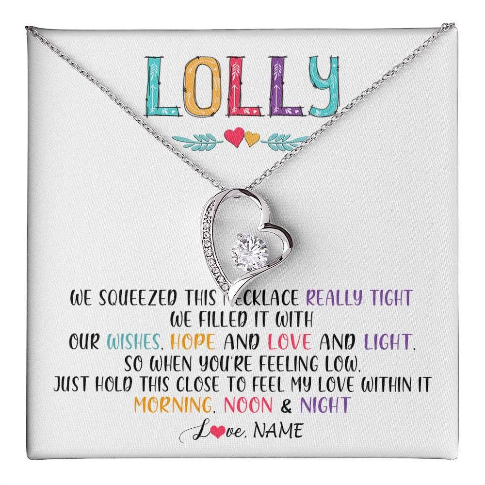 Forever Love Necklace 14K White Gold Finish | 1 | Personalized To My Lolly Necklace From Grandkids Granddaughter We Squeezed This Necklace Lolly Birthday Mothers Day Jewelry Customized Gift Box Message Card | teecentury