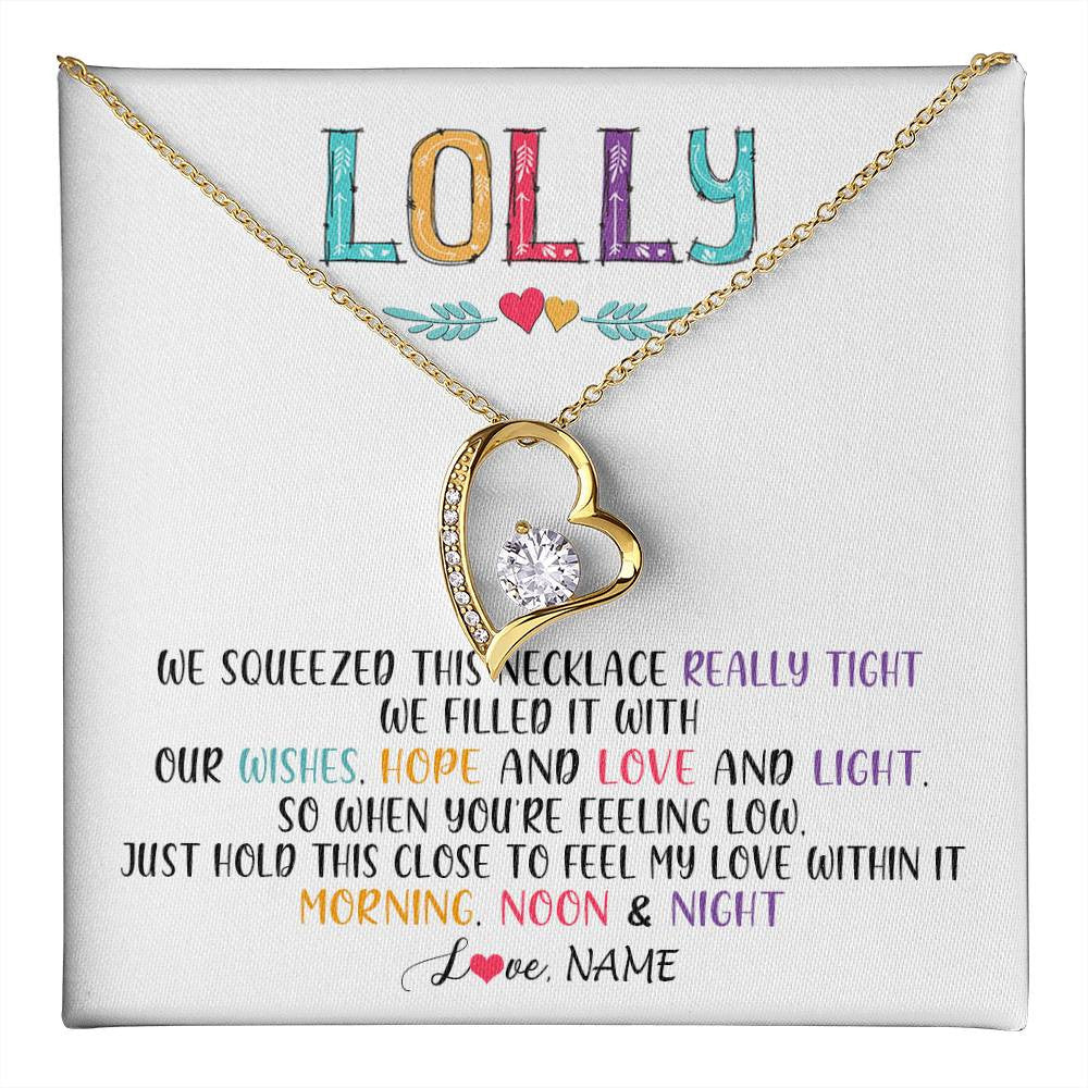 Forever Love Necklace 18K Yellow Gold Finish | 1 | Personalized To My Lolly Necklace From Grandkids Granddaughter We Squeezed This Necklace Lolly Birthday Mothers Day Jewelry Customized Gift Box Message Card | teecentury