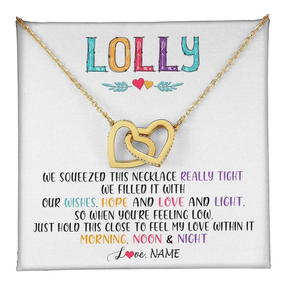 Interlocking Hearts Necklace 18K Yellow Gold Finish | 1 | Personalized To My Lolly Necklace From Grandkids Granddaughter We Squeezed This Necklace Lolly Birthday Mothers Day Jewelry Customized Gift Box Message Card | teecentury