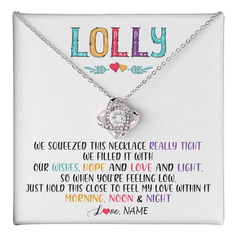 Love Knot Necklace 14K White Gold Finish | 1 | Personalized To My Lolly Necklace From Grandkids Granddaughter We Squeezed This Necklace Lolly Birthday Mothers Day Jewelry Customized Gift Box Message Card | teecentury
