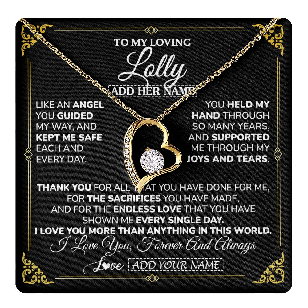 Forever Love Necklace 18K Yellow Gold Finish | 1 | Personalized To My Lolly Necklace Gifts Meaningful Gift To Lolly From Granddaughter Without You There Is No Me Mothers Day Birthday Gift Box Message Card | https://teecentury.