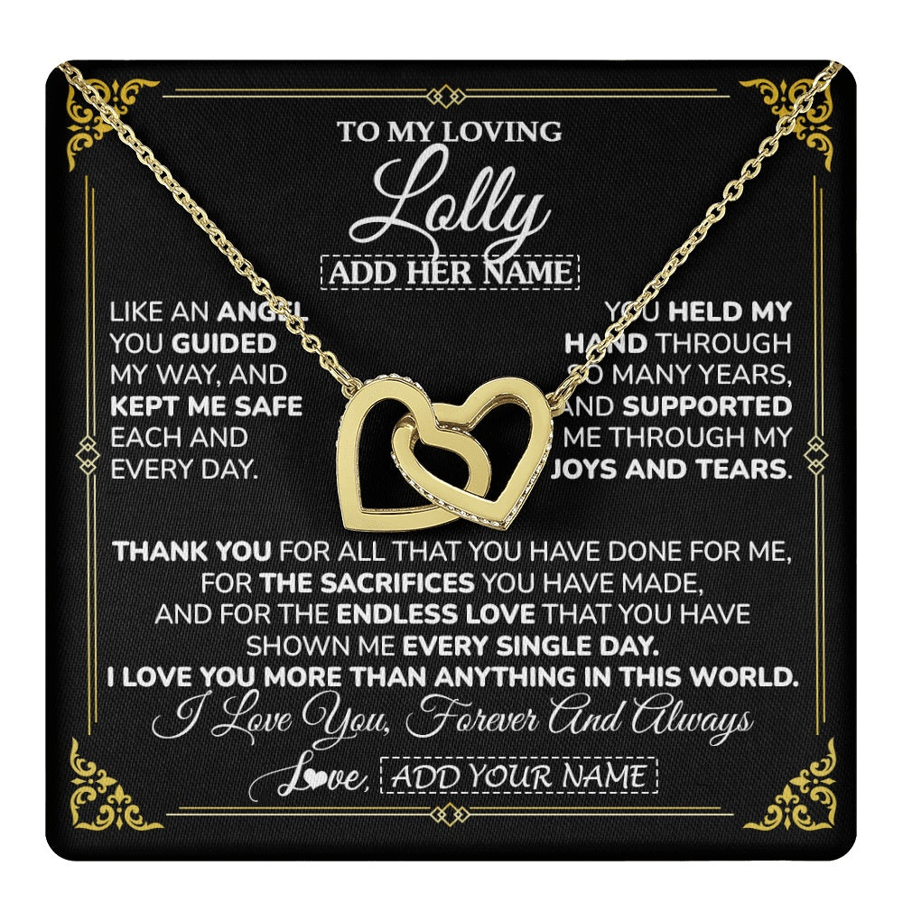 Interlocking Hearts Necklace 18K Yellow Gold Finish | 1 | Personalized To My Lolly Necklace Gifts Meaningful Gift To Lolly From Granddaughter Without You There Is No Me Mothers Day Birthday Gift Box Message Card | https://teecentury.