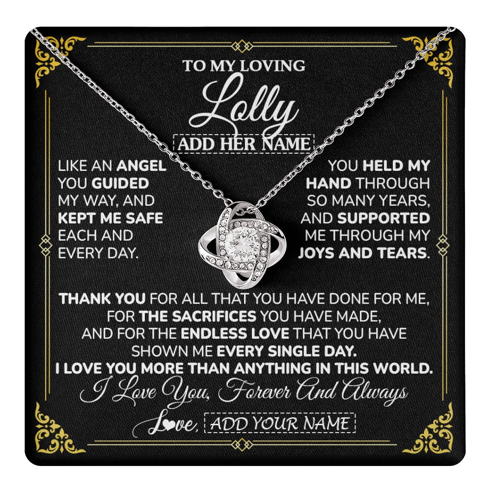 Love Knot Necklace 14K White Gold Finish | 1 | Personalized To My Lolly Necklace Gifts Meaningful Gift To Lolly From Granddaughter Without You There Is No Me Mothers Day Birthday Gift Box Message Card | https://teecentury.