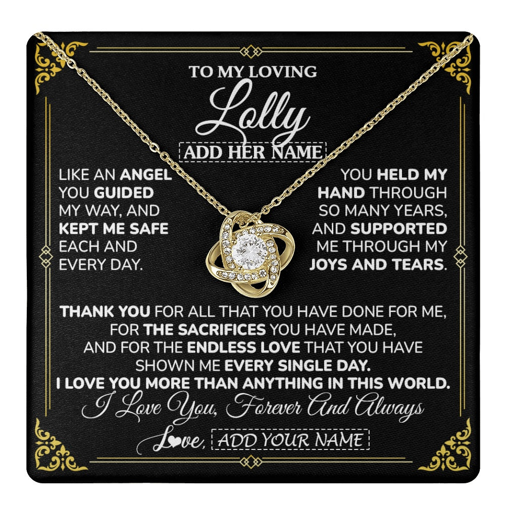 Love Knot Necklace 18K Yellow Gold Finish | 1 | Personalized To My Lolly Necklace Gifts Meaningful Gift To Lolly From Granddaughter Without You There Is No Me Mothers Day Birthday Gift Box Message Card | https://teecentury.
