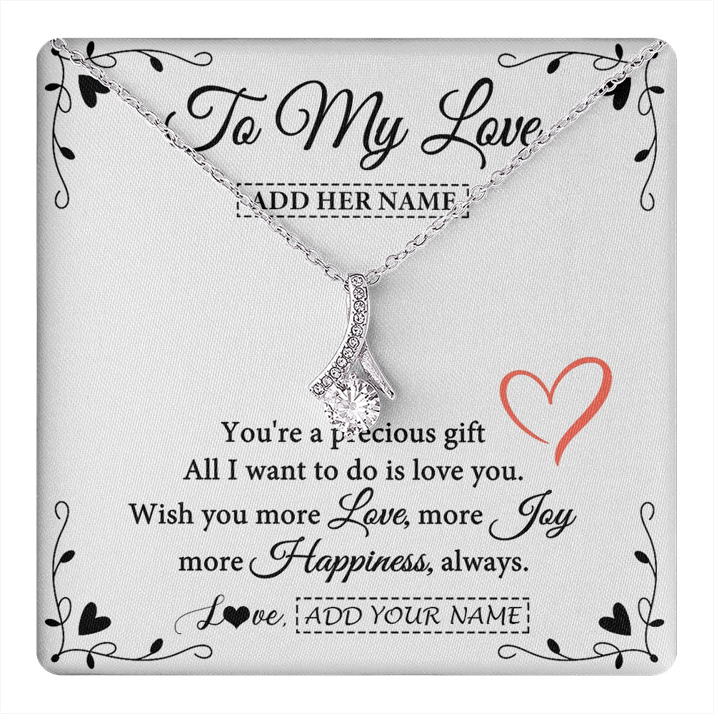 Alluring Beauty Necklace 14K White Gold Finish | 1 | Personalized To My Love Jewelry Gifts You're A Precious Gift Romantic Necklace For Girlfriend Wife Birthday Christmas Valentines Custom Gift Box Message Card | https://teecentury.