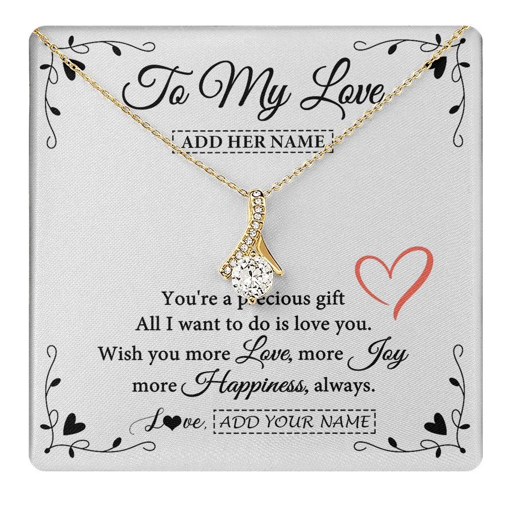 Alluring Beauty Necklace 18K Yellow Gold Finish | 1 | Personalized To My Love Jewelry Gifts You're A Precious Gift Romantic Necklace For Girlfriend Wife Birthday Christmas Valentines Custom Gift Box Message Card | https://teecentury.