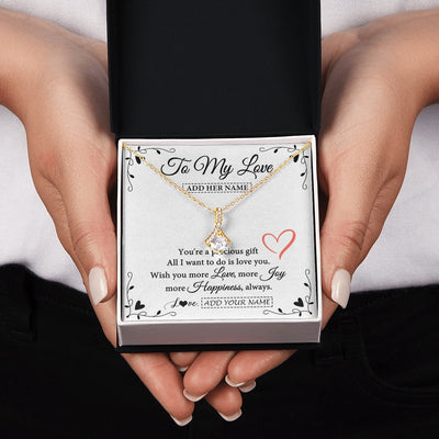 Alluring Beauty Necklace 18K Yellow Gold Finish | 2 | Personalized To My Love Jewelry Gifts You're A Precious Gift Romantic Necklace For Girlfriend Wife Birthday Christmas Valentines Custom Gift Box Message Card | https://teecentury.