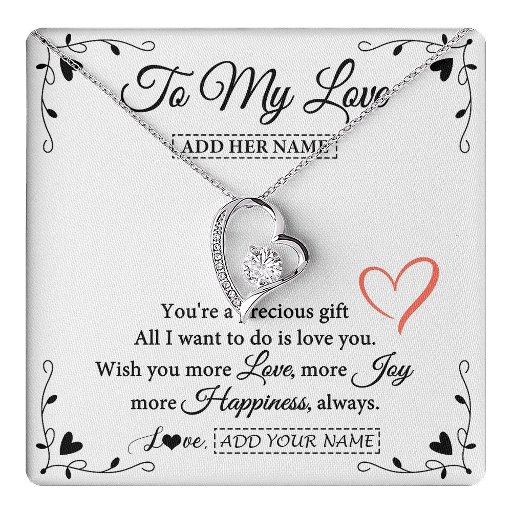 Forever Love Necklace 14K White Gold Finish | 1 | Personalized To My Love Jewelry Gifts You're A Precious Gift Romantic Necklace For Girlfriend Wife Birthday Christmas Valentines Custom Gift Box Message Card | https://teecentury.
