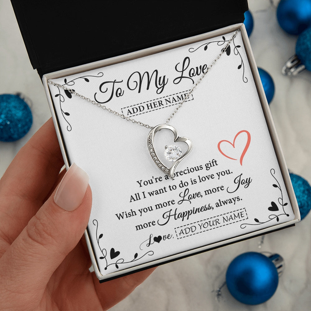 Forever Love Necklace 14K White Gold Finish | 2 | Personalized To My Love Jewelry Gifts You're A Precious Gift Romantic Necklace For Girlfriend Wife Birthday Christmas Valentines Custom Gift Box Message Card | https://teecentury.