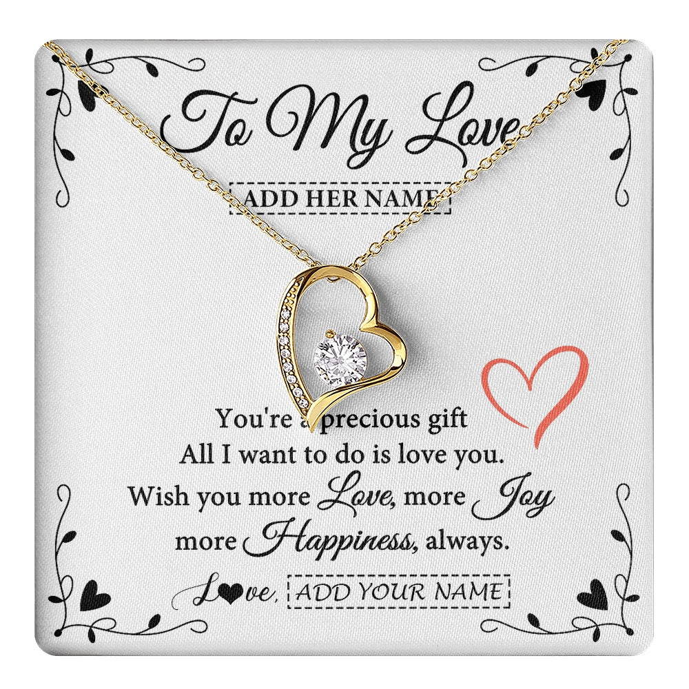 Forever Love Necklace 18K Yellow Gold Finish | 1 | Personalized To My Love Jewelry Gifts You're A Precious Gift Romantic Necklace For Girlfriend Wife Birthday Christmas Valentines Custom Gift Box Message Card | https://teecentury.