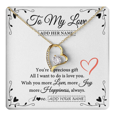 Forever Love Necklace 18K Yellow Gold Finish | 1 | Personalized To My Love Jewelry Gifts You're A Precious Gift Romantic Necklace For Girlfriend Wife Birthday Christmas Valentines Custom Gift Box Message Card | https://teecentury.