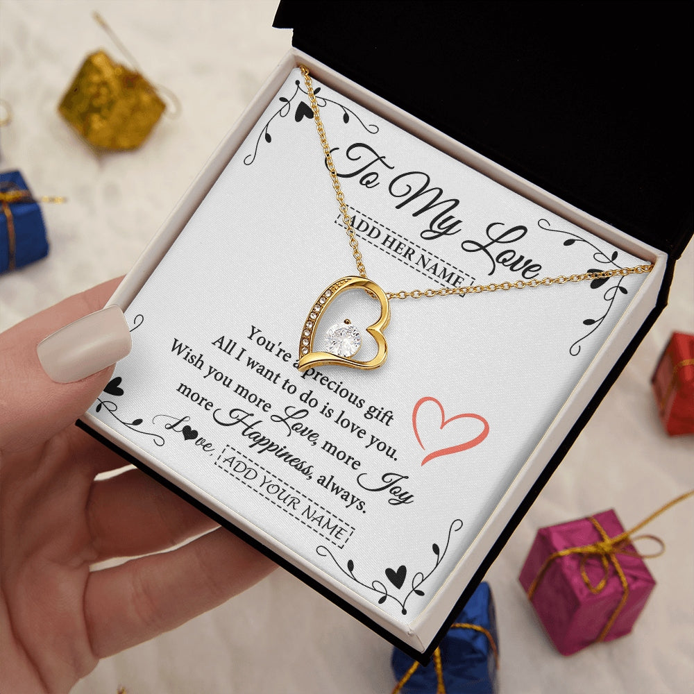 Forever Love Necklace 18K Yellow Gold Finish | 2 | Personalized To My Love Jewelry Gifts You're A Precious Gift Romantic Necklace For Girlfriend Wife Birthday Christmas Valentines Custom Gift Box Message Card | https://teecentury.