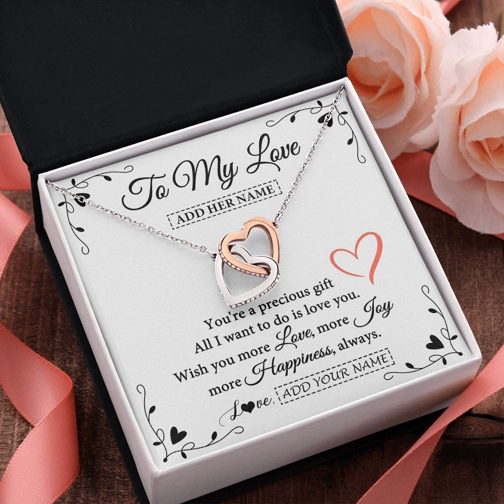 Interlocking Hearts Necklace Stainless Steel & Rose Gold Finish | 2 | Personalized To My Love Jewelry Gifts You're A Precious Gift Romantic Necklace For Girlfriend Wife Birthday Christmas Valentines Custom Gift Box Message Card | https://teecentury.