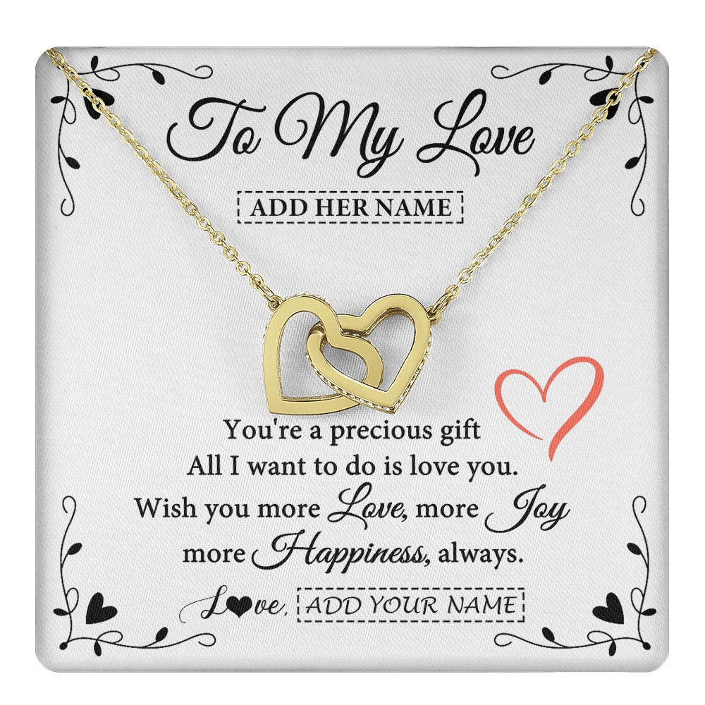 Interlocking Hearts Necklace 18K Yellow Gold Finish | 1 | Personalized To My Love Jewelry Gifts You're A Precious Gift Romantic Necklace For Girlfriend Wife Birthday Christmas Valentines Custom Gift Box Message Card | https://teecentury.