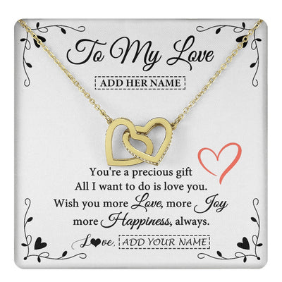 Interlocking Hearts Necklace 18K Yellow Gold Finish | 1 | Personalized To My Love Jewelry Gifts You're A Precious Gift Romantic Necklace For Girlfriend Wife Birthday Christmas Valentines Custom Gift Box Message Card | https://teecentury.