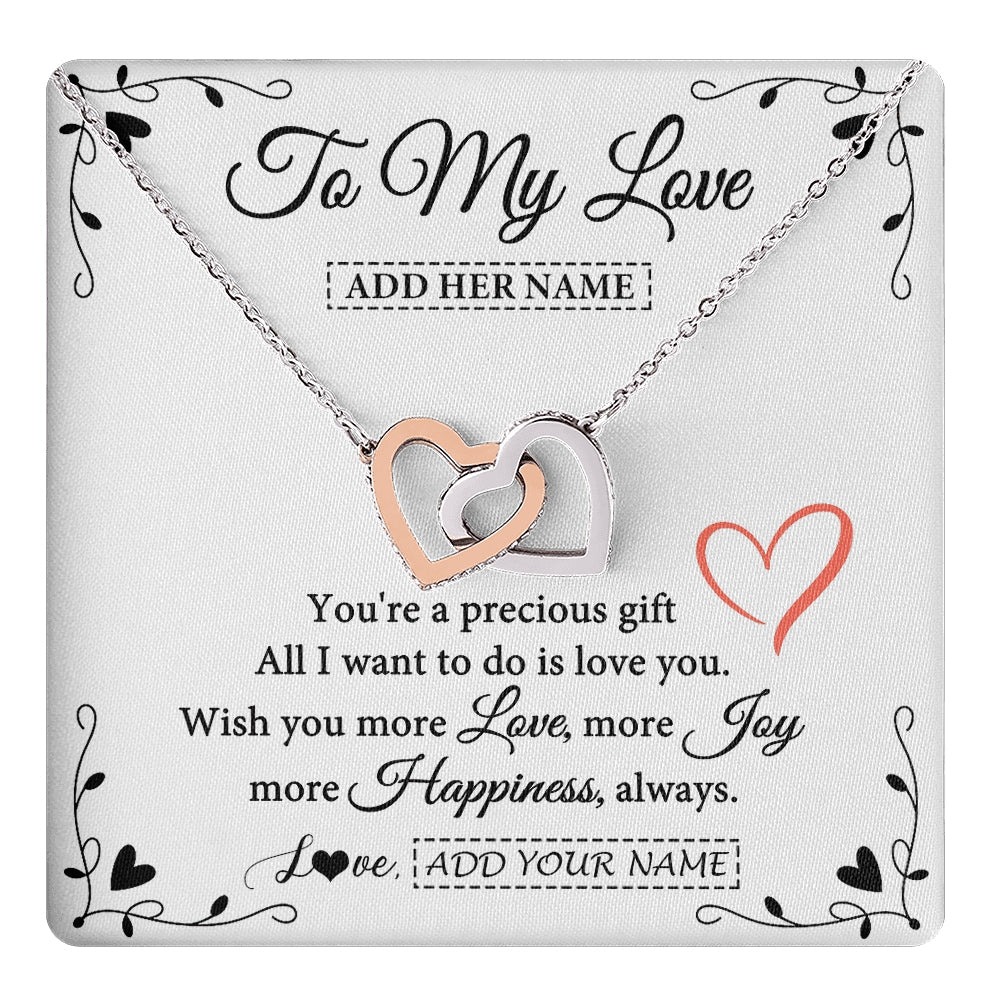 Interlocking Hearts Necklace Stainless Steel & Rose Gold Finish | 1 | Personalized To My Love Jewelry Gifts You're A Precious Gift Romantic Necklace For Girlfriend Wife Birthday Christmas Valentines Custom Gift Box Message Card | https://teecentury.