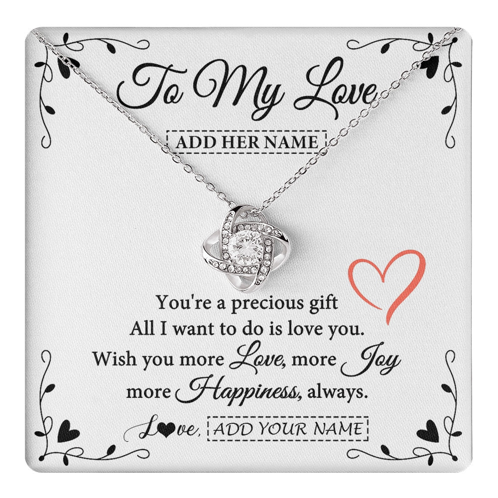 Love Knot Necklace 14K White Gold Finish | 1 | Personalized To My Love Jewelry Gifts You're A Precious Gift Romantic Necklace For Girlfriend Wife Birthday Christmas Valentines Custom Gift Box Message Card | https://teecentury.