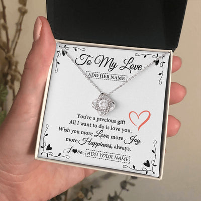 Love Knot Necklace 14K White Gold Finish | 2 | Personalized To My Love Jewelry Gifts You're A Precious Gift Romantic Necklace For Girlfriend Wife Birthday Christmas Valentines Custom Gift Box Message Card | https://teecentury.