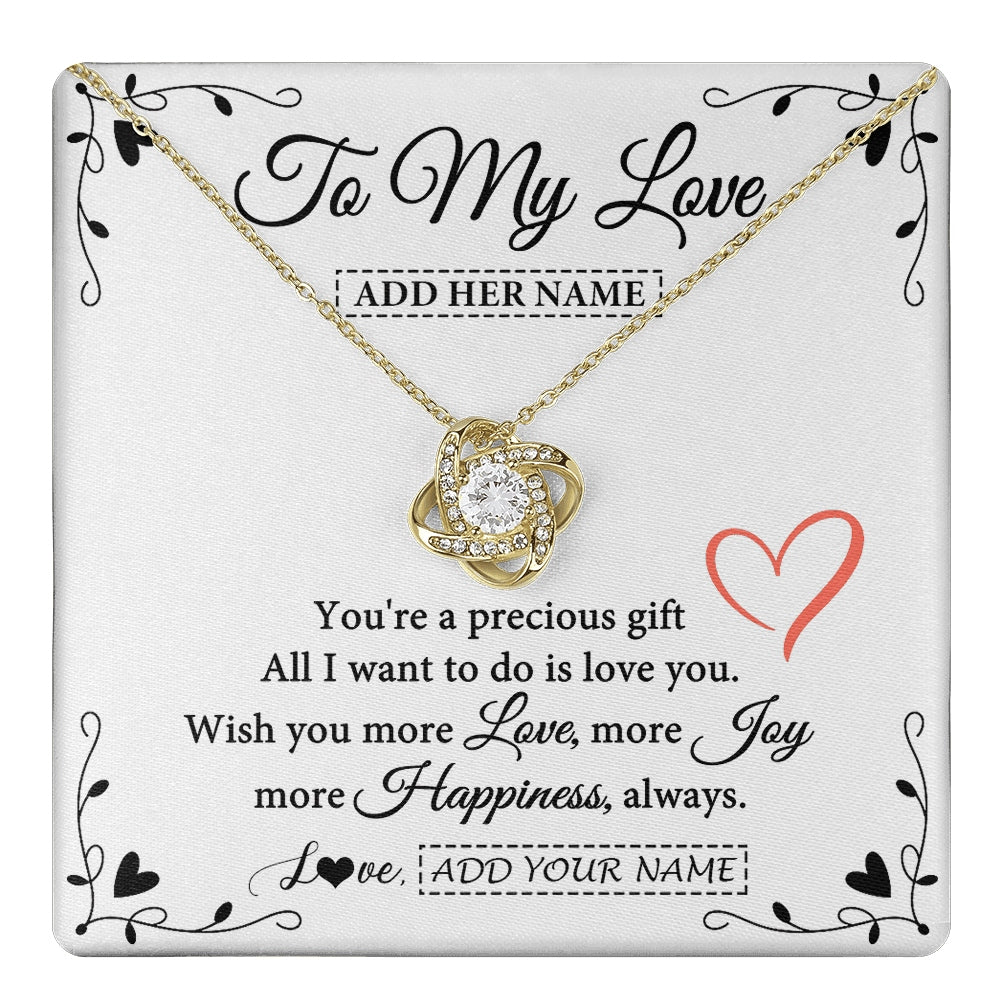 Love Knot Necklace 18K Yellow Gold Finish | 1 | Personalized To My Love Jewelry Gifts You're A Precious Gift Romantic Necklace For Girlfriend Wife Birthday Christmas Valentines Custom Gift Box Message Card | https://teecentury.