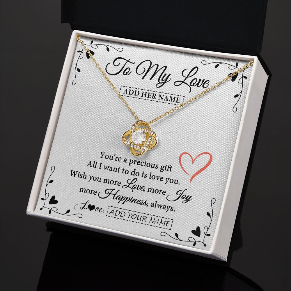 Love Knot Necklace 18K Yellow Gold Finish | 2 | Personalized To My Love Jewelry Gifts You're A Precious Gift Romantic Necklace For Girlfriend Wife Birthday Christmas Valentines Custom Gift Box Message Card | https://teecentury.