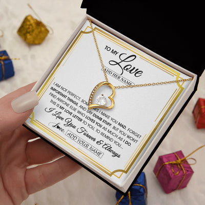 Forever Love Necklace 18K Yellow Gold Finish | 2 | Personalized To My Love Necklace For Women Love Letter Romatic Gifts For Her Wife Gift From Husband Girlfriend Birthday Valentines Custom Gift Box Message Card | https://teecentury.