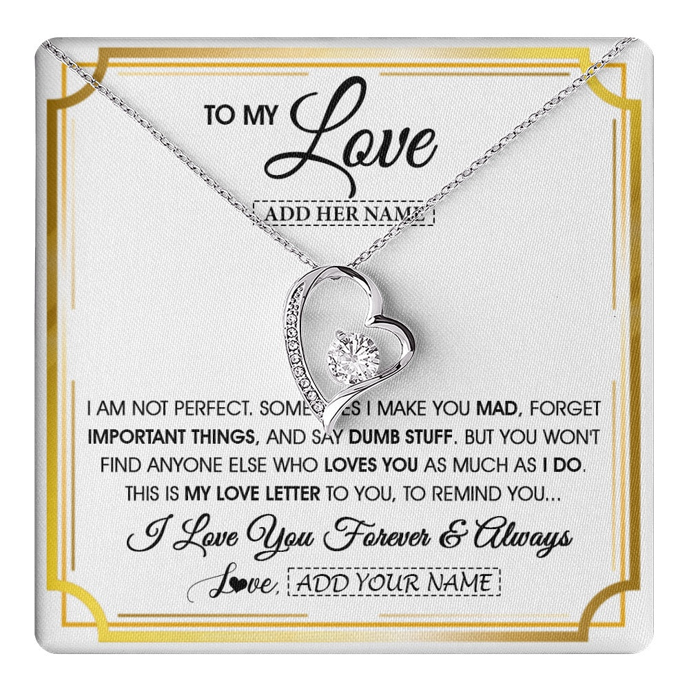 Forever Love Necklace 14K White Gold Finish | 1 | Personalized To My Love Necklace For Women Love Letter Romatic Gifts For Her Wife Gift From Husband Girlfriend Birthday Valentines Custom Gift Box Message Card | https://teecentury.