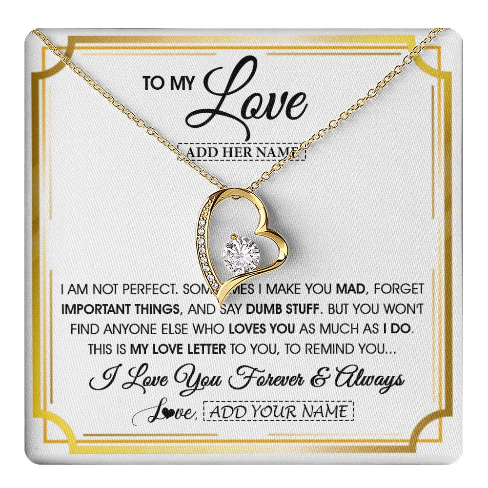 Forever Love Necklace 18K Yellow Gold Finish | 1 | Personalized To My Love Necklace For Women Love Letter Romatic Gifts For Her Wife Gift From Husband Girlfriend Birthday Valentines Custom Gift Box Message Card | https://teecentury.