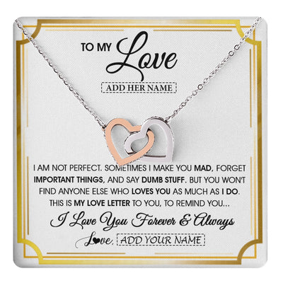 Interlocking Hearts Necklace Stainless Steel & Rose Gold Finish | 1 | Personalized To My Love Necklace For Women Love Letter Romatic Gifts For Her Wife Gift From Husband Girlfriend Birthday Valentines Custom Gift Box Message Card | https://teecentury.