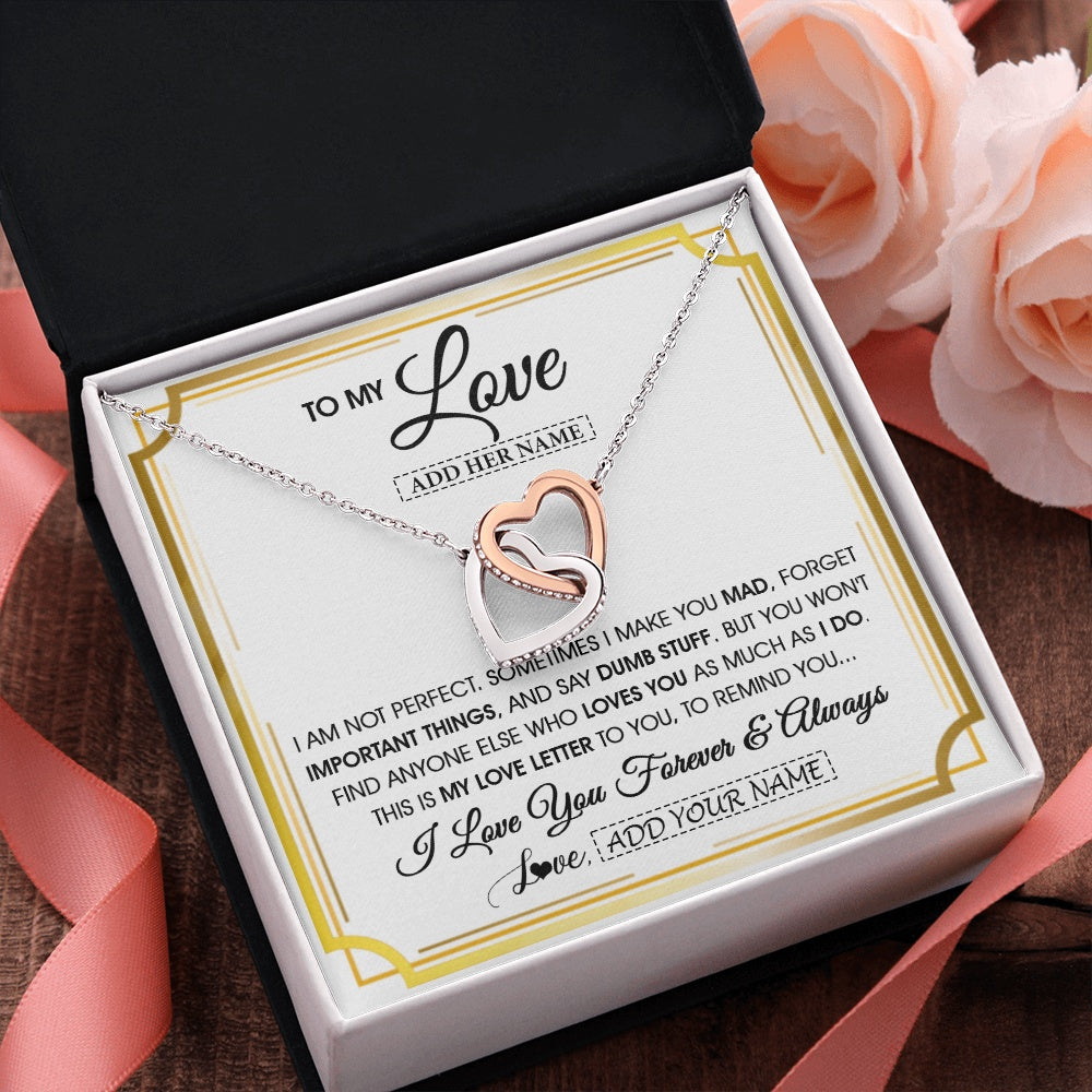 Interlocking Hearts Necklace Stainless Steel & Rose Gold Finish | 2 | Personalized To My Love Necklace For Women Love Letter Romatic Gifts For Her Wife Gift From Husband Girlfriend Birthday Valentines Custom Gift Box Message Card | https://teecentury.