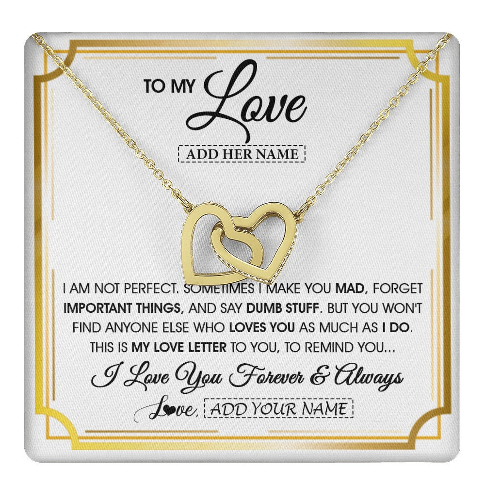 Interlocking Hearts Necklace 18K Yellow Gold Finish | 1 | Personalized To My Love Necklace For Women Love Letter Romatic Gifts For Her Wife Gift From Husband Girlfriend Birthday Valentines Custom Gift Box Message Card | https://teecentury.