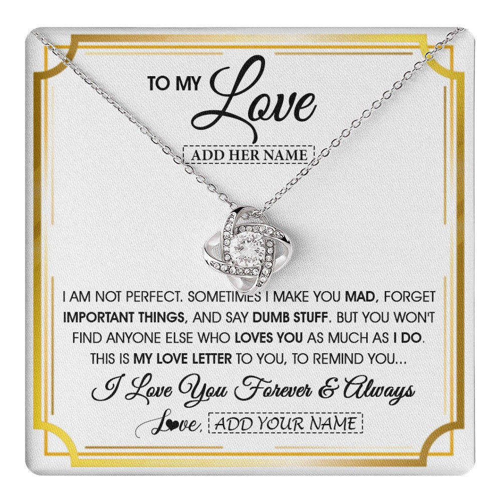 Love Knot Necklace 14K White Gold Finish | 1 | Personalized To My Love Necklace For Women Love Letter Romatic Gifts For Her Wife Gift From Husband Girlfriend Birthday Valentines Custom Gift Box Message Card | https://teecentury.