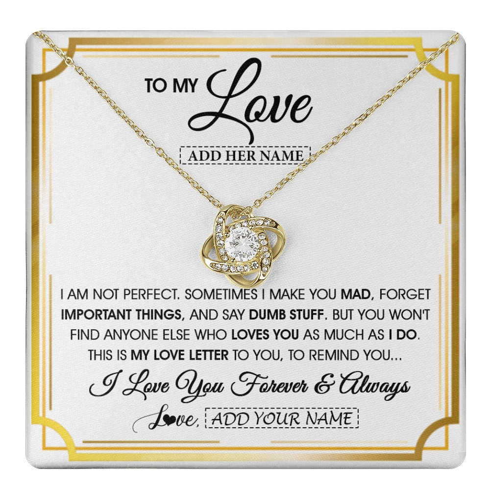 Love Knot Necklace 18K Yellow Gold Finish | 1 | Personalized To My Love Necklace For Women Love Letter Romatic Gifts For Her Wife Gift From Husband Girlfriend Birthday Valentines Custom Gift Box Message Card | https://teecentury.
