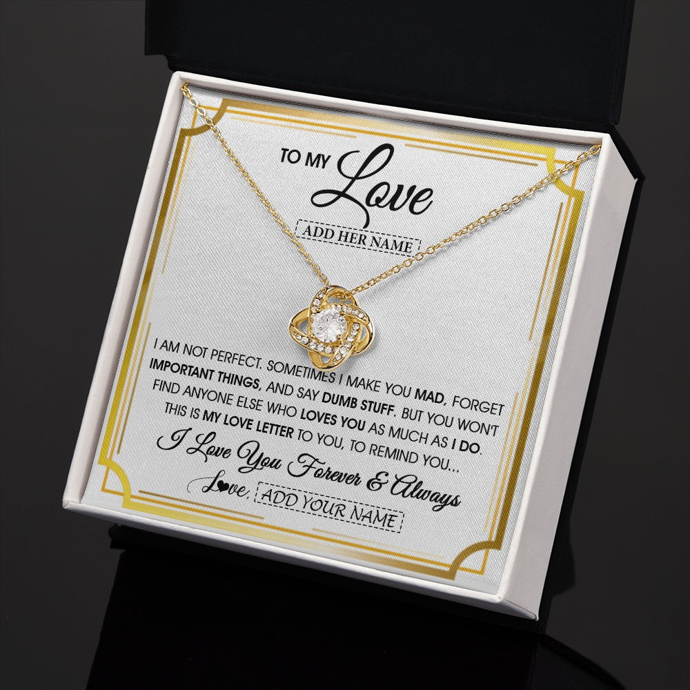 Love Knot Necklace 18K Yellow Gold Finish | 2 | Personalized To My Love Necklace For Women Love Letter Romatic Gifts For Her Wife Gift From Husband Girlfriend Birthday Valentines Custom Gift Box Message Card | https://teecentury.