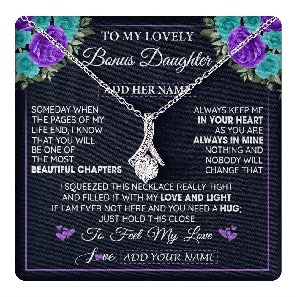 Alluring Beauty Necklace 14K White Gold Finish | 1 | Personalized To My Lovely Bonus Daughter Necklace Gift From Stepdad Feel My Love Stepdaughter Birthday Gift Mother's Day Christmas Gift Box Message Card | teecentury.myshopify
