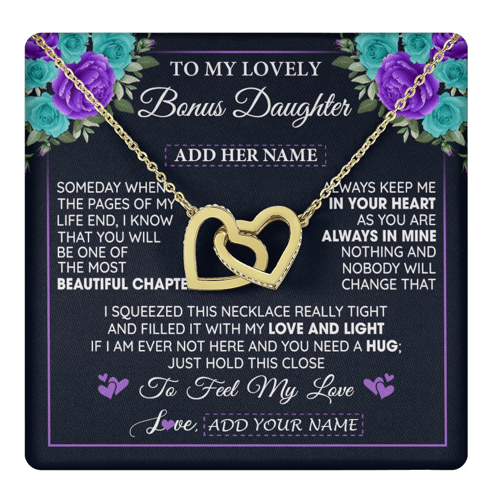 Interlocking Hearts Necklace 18K Yellow Gold Finish | 1 | Personalized To My Lovely Bonus Daughter Necklace Gift From Stepdad Feel My Love Stepdaughter Birthday Gift Mother's Day Christmas Gift Box Message Card | teecentury.myshopify