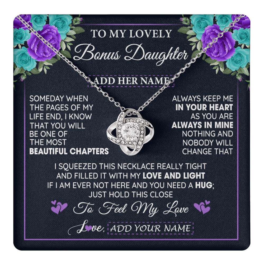 Love Knot Necklace 14K White Gold Finish | 1 | Personalized To My Lovely Bonus Daughter Necklace Gift From Stepdad Feel My Love Stepdaughter Birthday Gift Mother's Day Christmas Gift Box Message Card | teecentury.myshopify