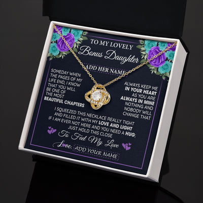 Love Knot Necklace 18K Yellow Gold Finish | 2 | Personalized To My Lovely Bonus Daughter Necklace Gift From Stepdad Feel My Love Stepdaughter Birthday Gift Mother's Day Christmas Gift Box Message Card | teecentury.myshopify