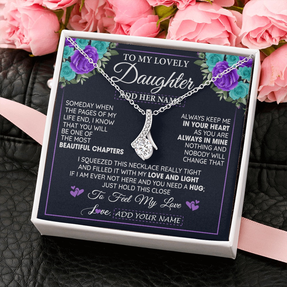 Alluring Beauty Necklace 14K White Gold Finish | 2 | Personalized To My Lovely Daughter Necklace Gift From Mom Dad Mother Father Feel My Love Daughter Birthday Gift Mother's Day Christmas Gift Box Message Card | teecentury.myshopify