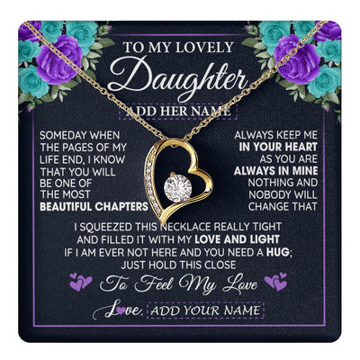 Forever Love Necklace 18K Yellow Gold Finish | 1 | Personalized To My Lovely Daughter Necklace Gift From Mom Dad Mother Father Feel My Love Daughter Birthday Gift Mother's Day Christmas Gift Box Message Card | teecentury.myshopify