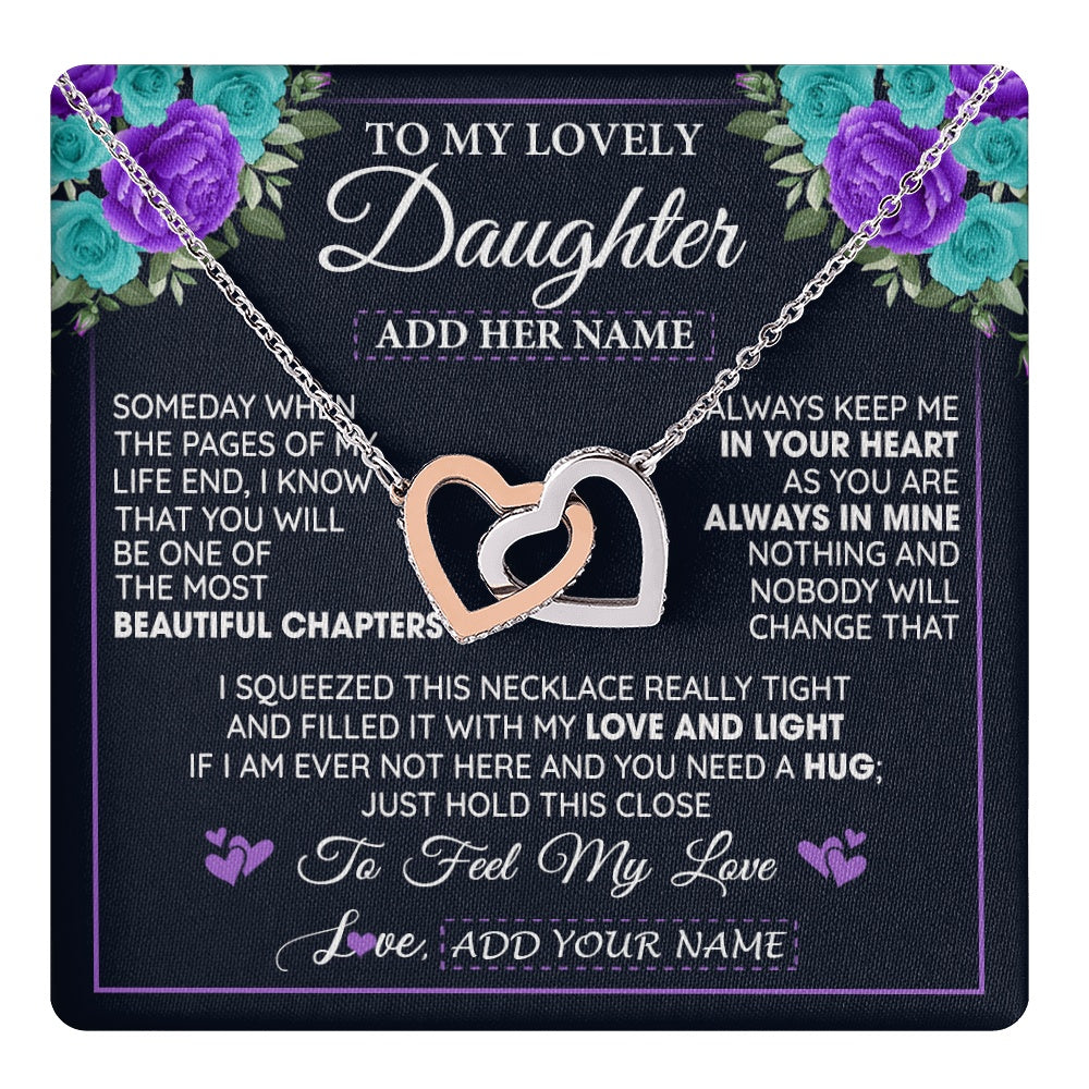 Interlocking Hearts Necklace Stainless Steel & Rose Gold Finish | 1 | Personalized To My Lovely Daughter Necklace Gift From Mom Dad Mother Father Feel My Love Daughter Birthday Gift Mother's Day Christmas Gift Box Message Card | teecentury.myshopify