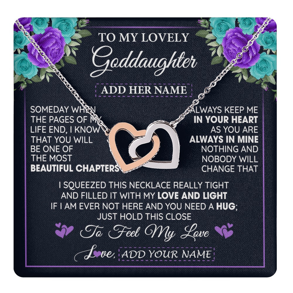 Interlocking Hearts Necklace Stainless Steel & Rose Gold Finish | 1 | Personalized To My Lovely Goddaughter Necklace Gift From Godmother Uncle Feel My Love Goddaughter Birthday Gift Mother's Day Christmas Gift Box Message Card | teecentury.myshopify
