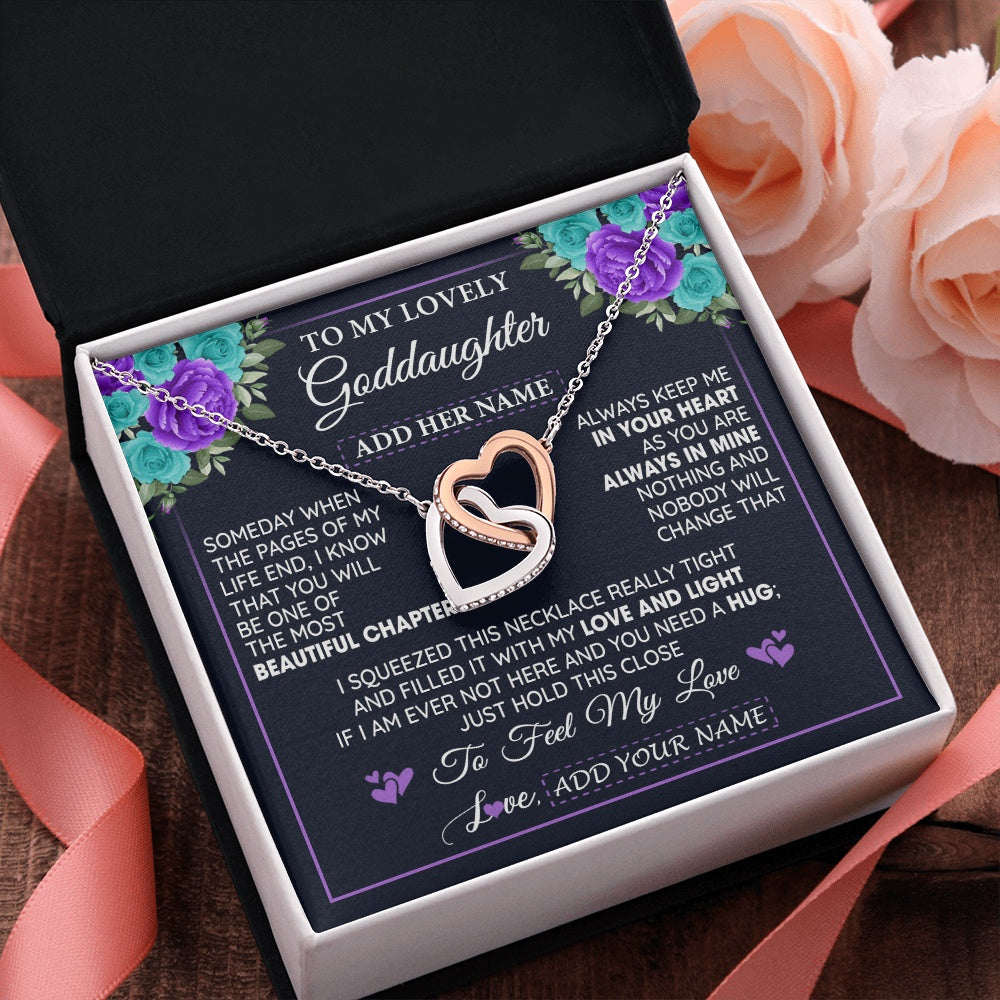 Interlocking Hearts Necklace Stainless Steel & Rose Gold Finish | 2 | Personalized To My Lovely Goddaughter Necklace Gift From Godmother Uncle Feel My Love Goddaughter Birthday Gift Mother's Day Christmas Gift Box Message Card | teecentury.myshopify