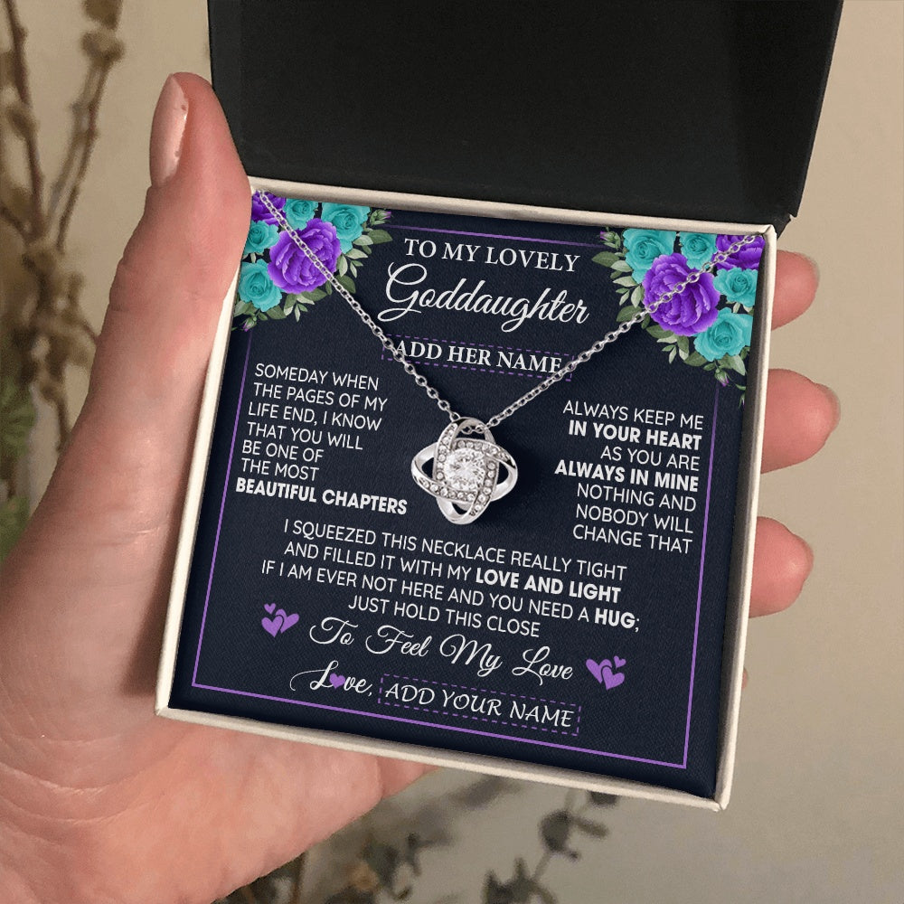 Love Knot Necklace 14K White Gold Finish | 2 | Personalized To My Lovely Goddaughter Necklace Gift From Godmother Uncle Feel My Love Goddaughter Birthday Gift Mother's Day Christmas Gift Box Message Card | teecentury.myshopify