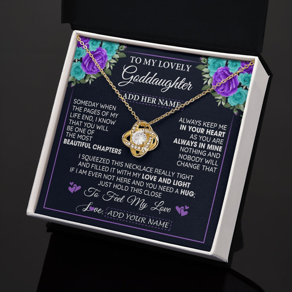 Love Knot Necklace 18K Yellow Gold Finish | 2 | Personalized To My Lovely Goddaughter Necklace Gift From Godmother Uncle Feel My Love Goddaughter Birthday Gift Mother's Day Christmas Gift Box Message Card | teecentury.myshopify