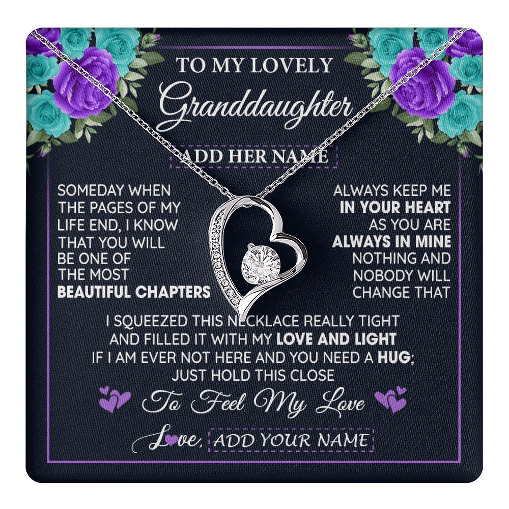 Forever Love Necklace 14K White Gold Finish | 1 | Personalized To My Lovely Granddaughter Necklace Gift From Granparents Feel My Love Granddaughter Birthday Gift Mother's Day Christmas Gift Box Message Card | teecentury.myshopify