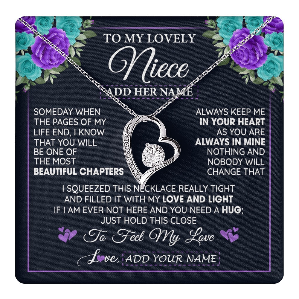 Forever Love Necklace 14K White Gold Finish | 1 | Personalized To My Lovely Niece Necklace Gift From Uncle Aunt Feel My Love Niece Birthday Gift Mother's Day Christmas Customized Gift Box Message Card | teecentury.myshopify