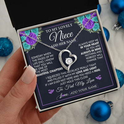 Forever Love Necklace 14K White Gold Finish | 2 | Personalized To My Lovely Niece Necklace Gift From Uncle Aunt Feel My Love Niece Birthday Gift Mother's Day Christmas Customized Gift Box Message Card | teecentury.myshopify