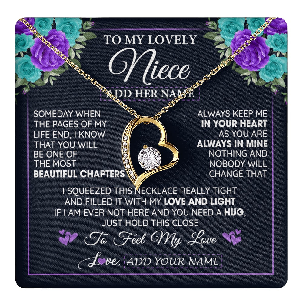 Forever Love Necklace 18K Yellow Gold Finish | 1 | Personalized To My Lovely Niece Necklace Gift From Uncle Aunt Feel My Love Niece Birthday Gift Mother's Day Christmas Customized Gift Box Message Card | teecentury.myshopify