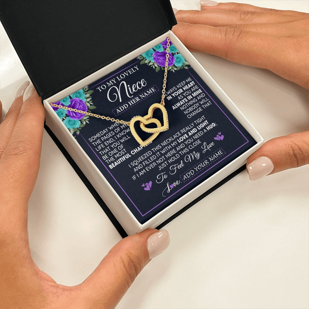 Interlocking Hearts Necklace 18K Yellow Gold Finish | 2 | Personalized To My Lovely Niece Necklace Gift From Uncle Aunt Feel My Love Niece Birthday Gift Mother's Day Christmas Customized Gift Box Message Card | teecentury.myshopify
