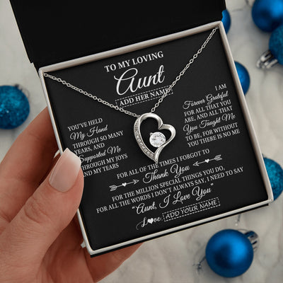 Forever Love Necklace 14K White Gold Finish | 2 | Personalized To My Loving Aunt Necklace From Niece You've Help My Hand Aunt Gift From Nephew Aunt Birthday Gifts Mothers Day Custom Gift Box Message Card | https://teecentury.